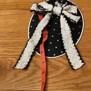 Capelli of New York Ivory Tweed Bow Hair Clip with Black Trim